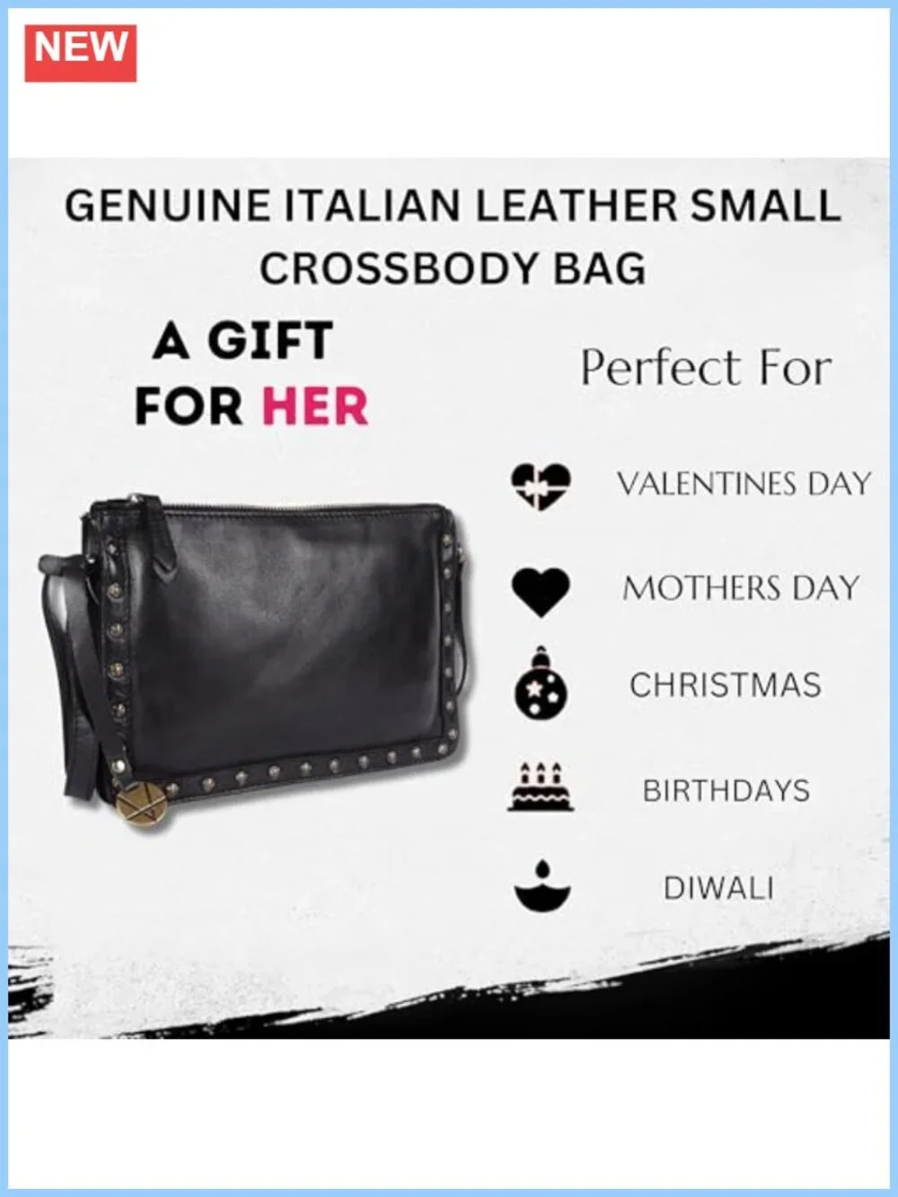 Genuine Italian Leather Boho Studded Crossbody Bag with YKK Zippers